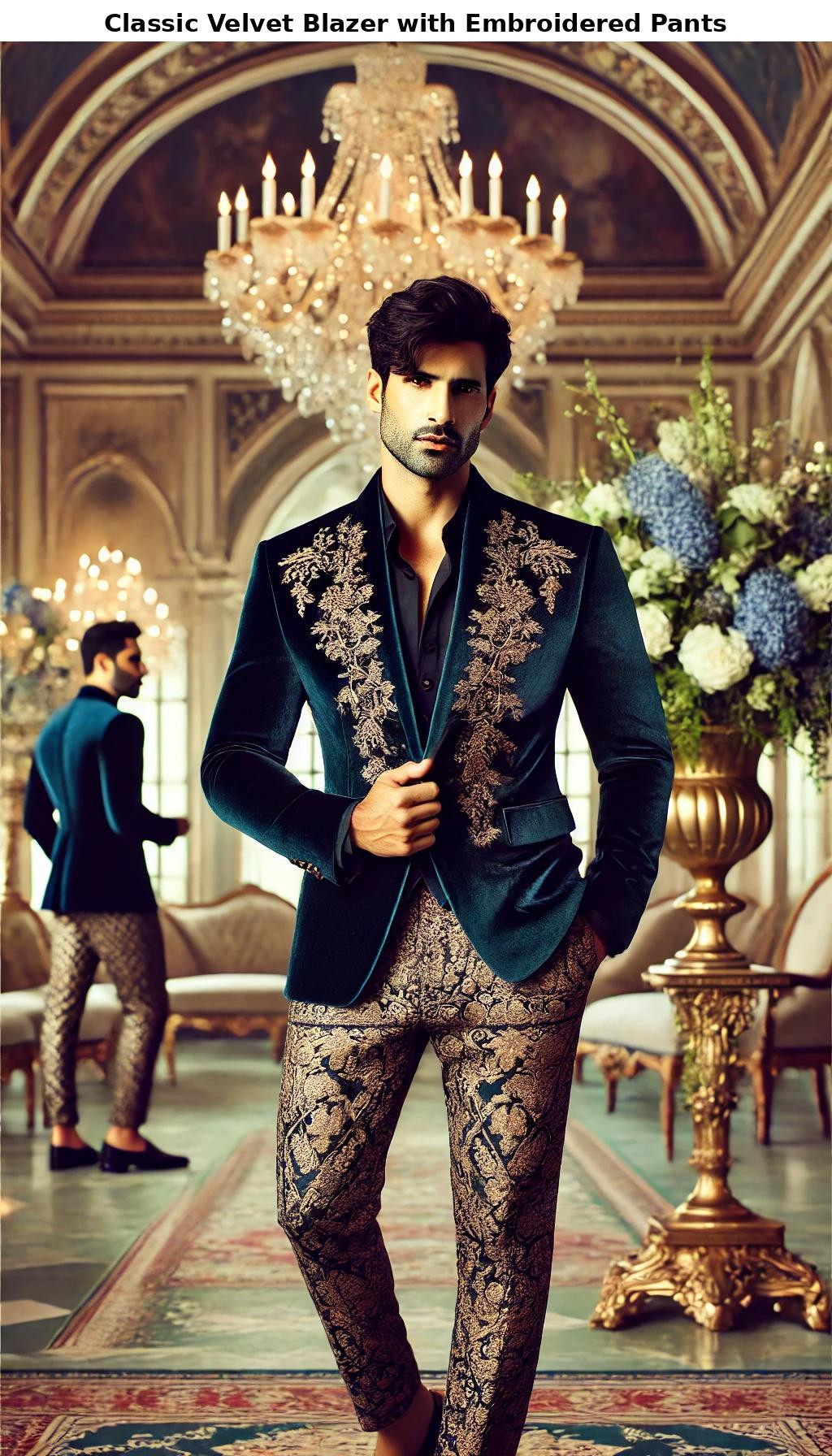 Velvet Blazer with Embroidered Pants - Mens Wedding Guide